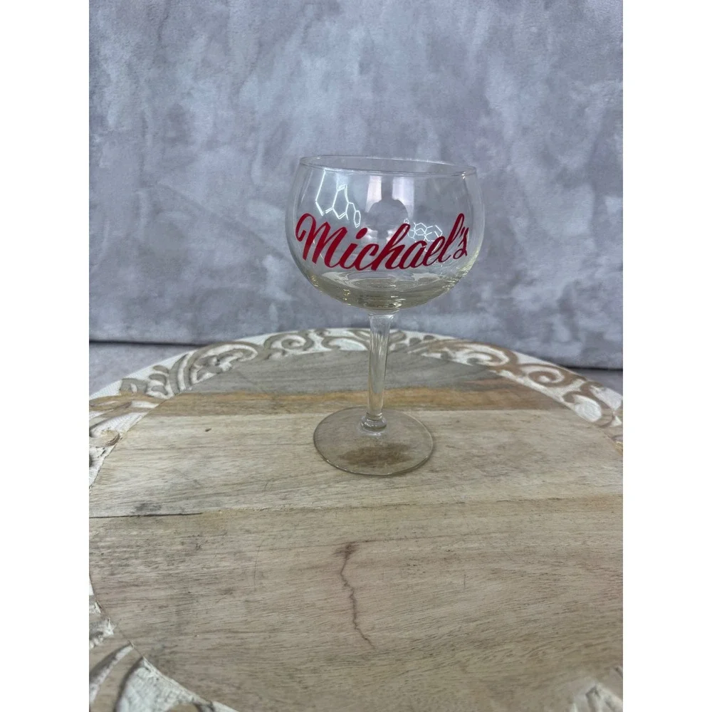 Vintage‎ Michaels Restaurant Souvenir Balloon Wine Glass Clear Red Logo Stemmed